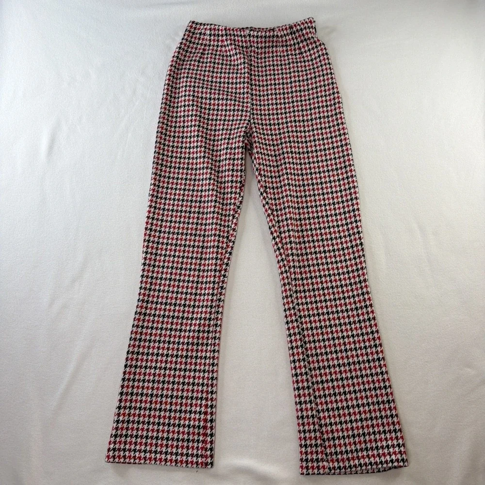 Free People Womens Flare Pants XS Red Black Houndstooth Pull On Stretch